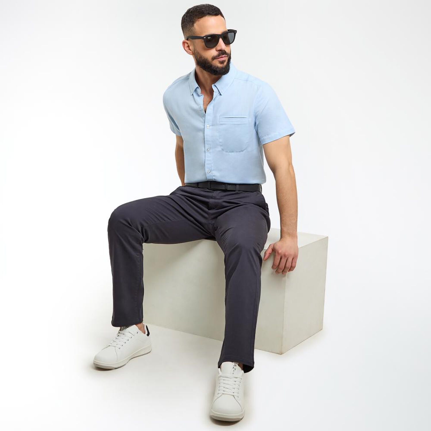 Camisa Slim Fit Manga Corta Hombre Az Black image number 1.0