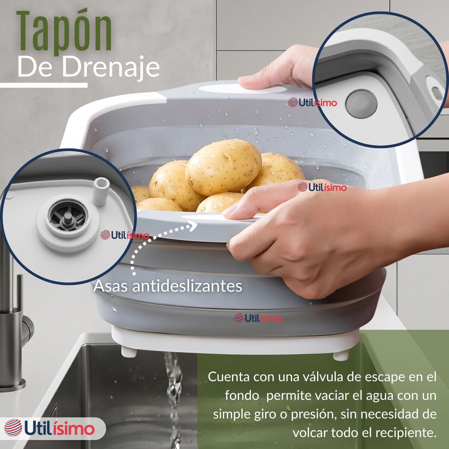 Tabla De Picar Plegable 3 En 1 Drenaje Multiuso Cocina Silicona image number 6.0