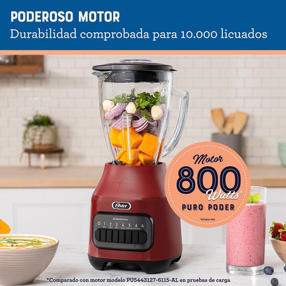 Licuadora Oster Vaso De Vidrio 6 Velocidades + Pulso Blstpegrpb image number 2.0