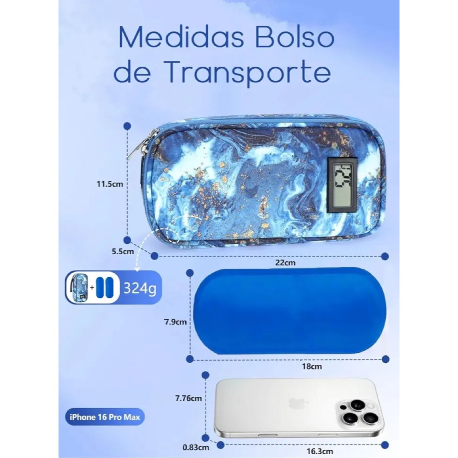 Bolso Estuche De Viaje Cooler Porta Insulina Diab&eacute;ticos Flores Oro Oneder image number 3.0