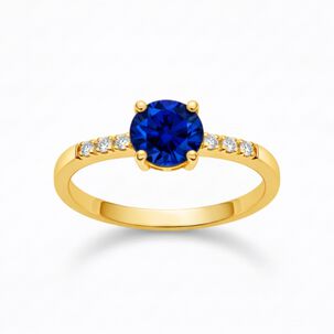 Anillo Solitario Princesa Oro 18k Con Cristal Central 5mm Azul