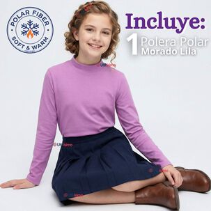 Polera Camiseta Polar Lila Primera Capa Cuello Beatle Manga Larga Ni&ntilde;a