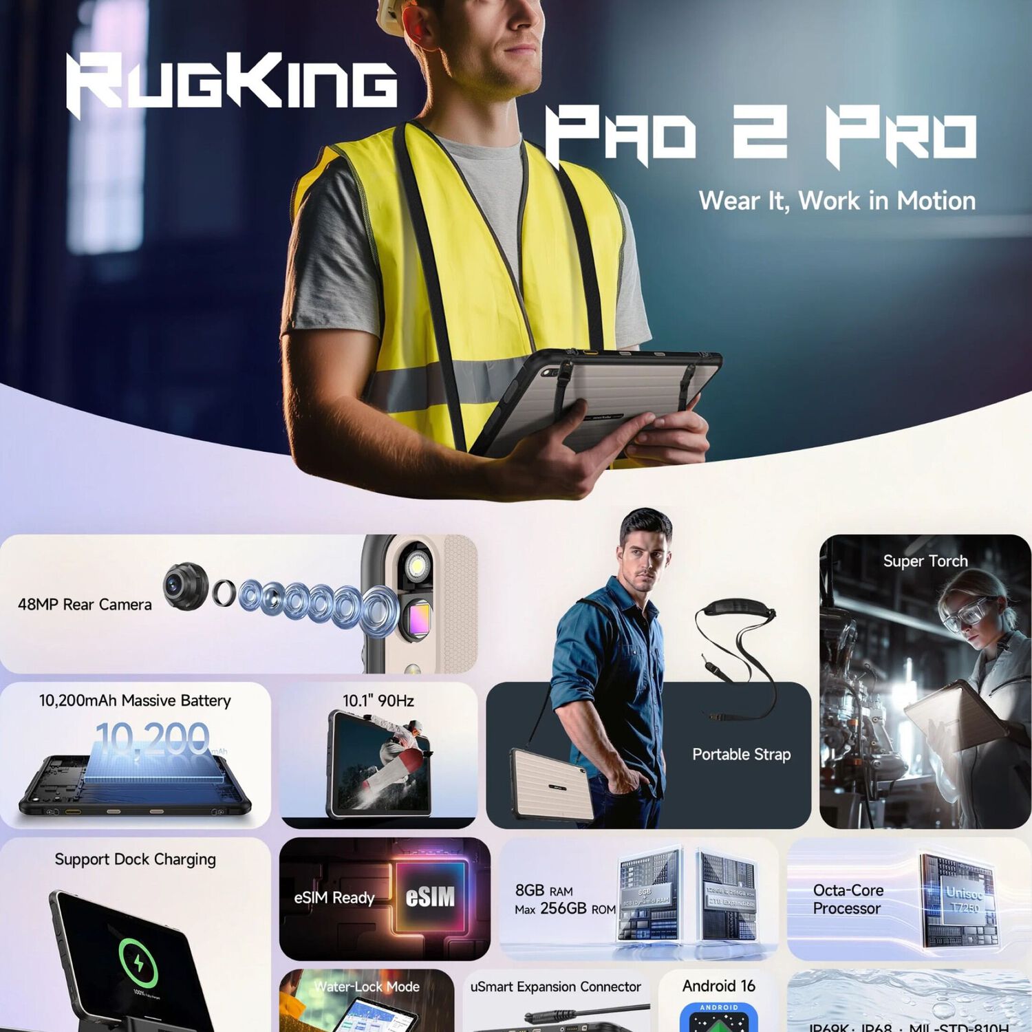 Tablet Rugged: Rugking Pad 2 Pro - 10 Pulg. 16gb, 4g, Linterna, Android 16, Correa image number 2.0