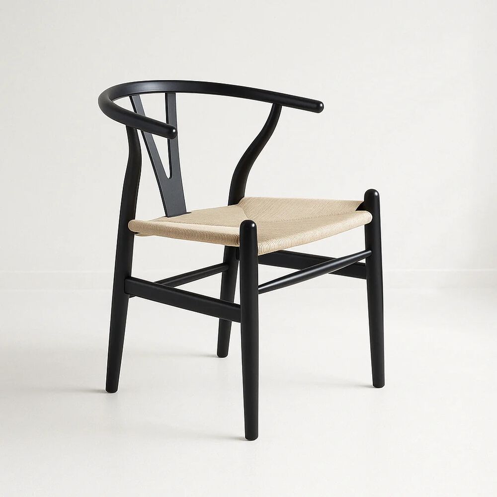 Silla Wishbone Madera Negra Y Asiento Claro image number 0.0