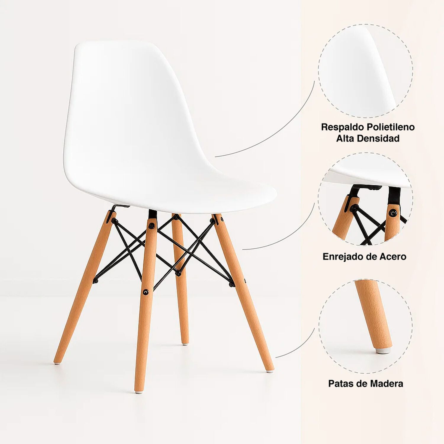 Pack De 4 Sillas Eames Blancas image number 4.0