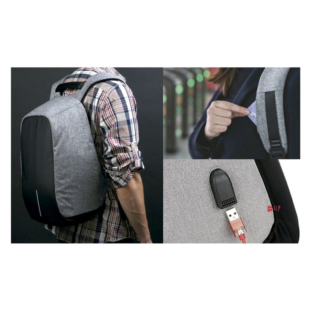 Mochila Antirrobo Impermeable Usb Gris - Ps image number 3.0