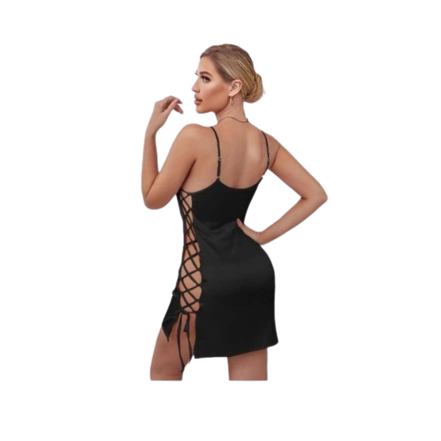 Lenceria Vestido Saten Cordon Lateral Erotico Dormir Sexy image number 3.0