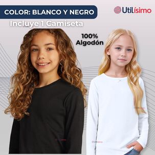 Camiseta Algod&oacute;n Manga Larga Polera Ni&ntilde;a Primera Capa Negra