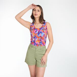 Blusa Estampada Sin Mangas Cuello Redondo Mujer Kimera