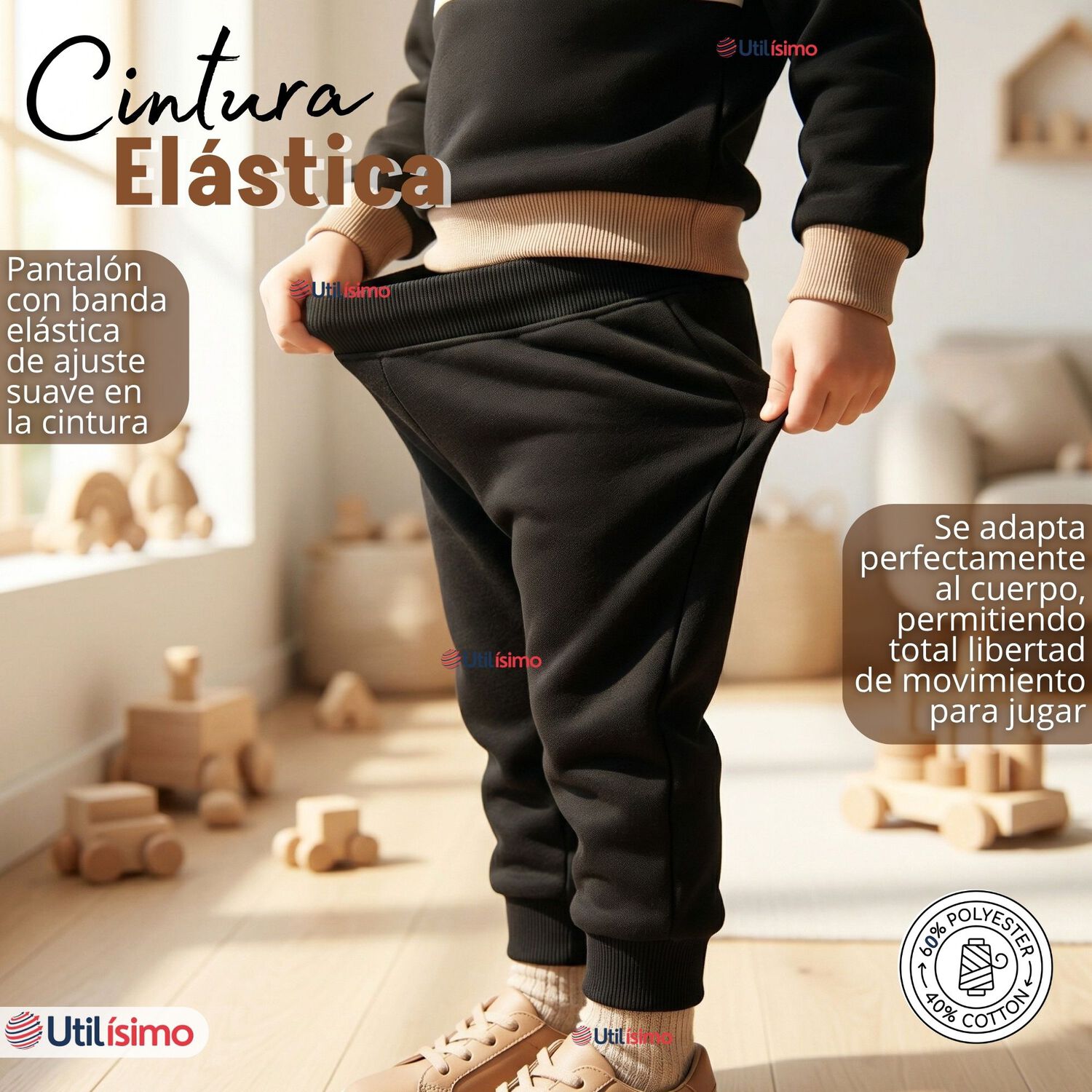 Conjunto 2 Piezas Buzo Pantal&oacute;n Y Poler&oacute;n Con Capucha Negro Ni&ntilde;o image number 8.0