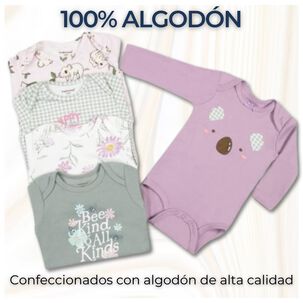 Pack 5 Bodys Niña Manga Larga Tedmimak 100% Algodón Soft Pink Floral