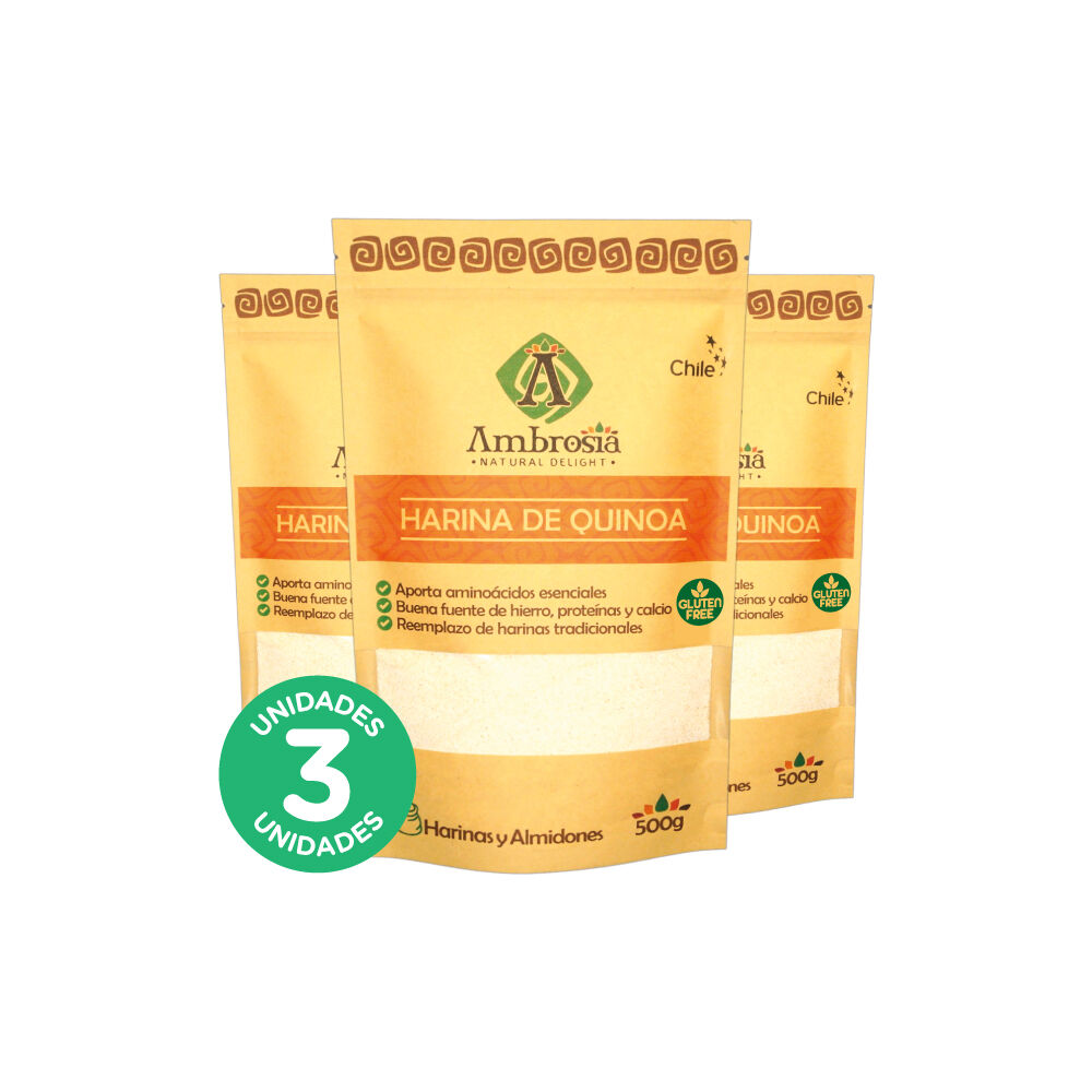 Pack 3, Harina De Quinoa Blanca Libre De Gluten Y Vegana 500gr. image number 0.0