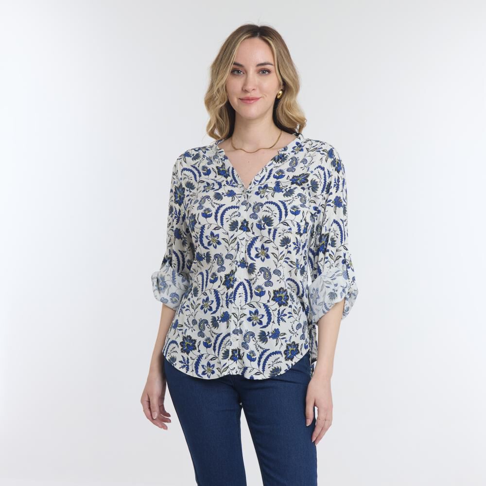 Blusa Full Print Manga Larga Roll Up Cuello V Mujer Geeps image number 0.0