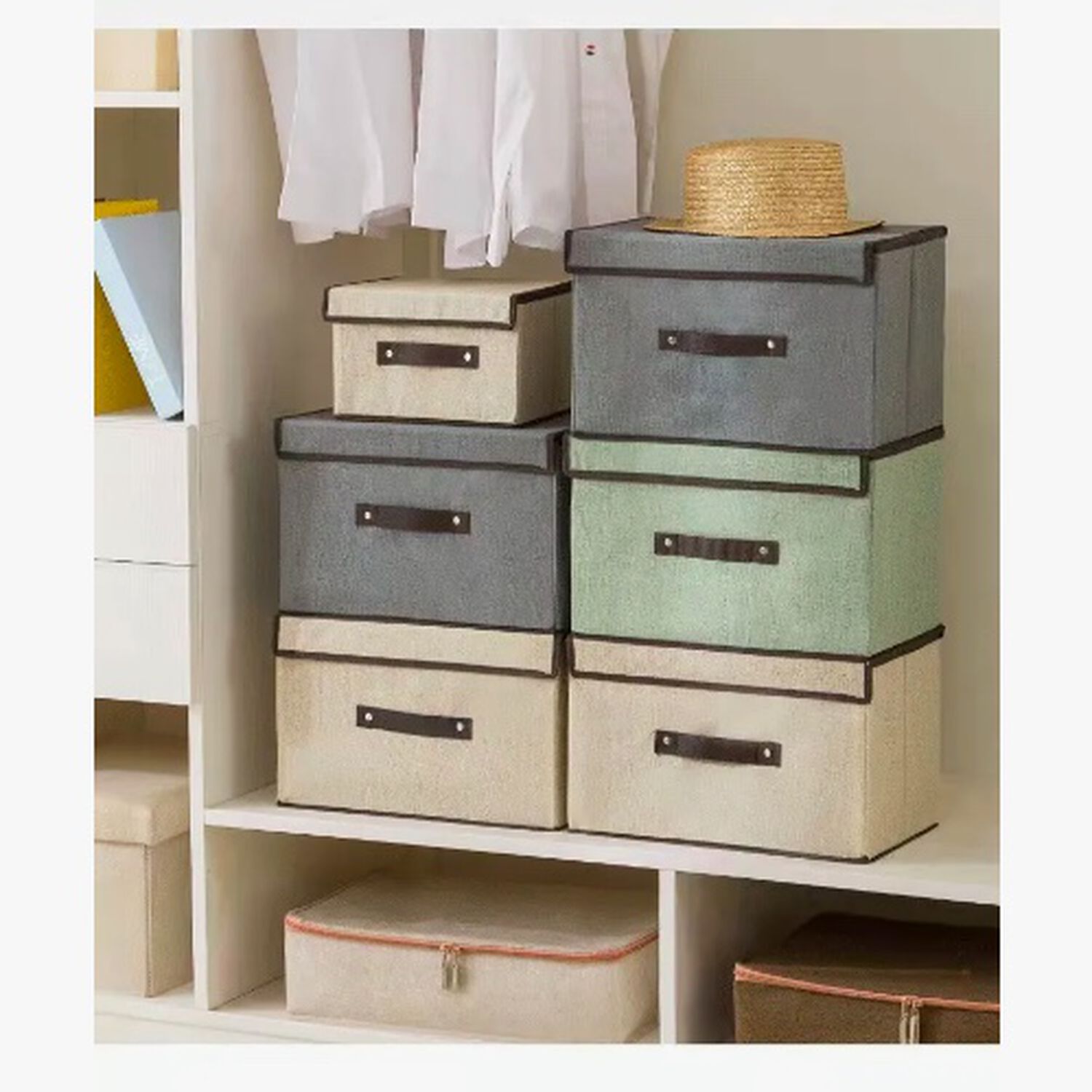 4 Unidades Cajas Organizadoras De Tela Plegables Con Tapas Gris image number 3.0