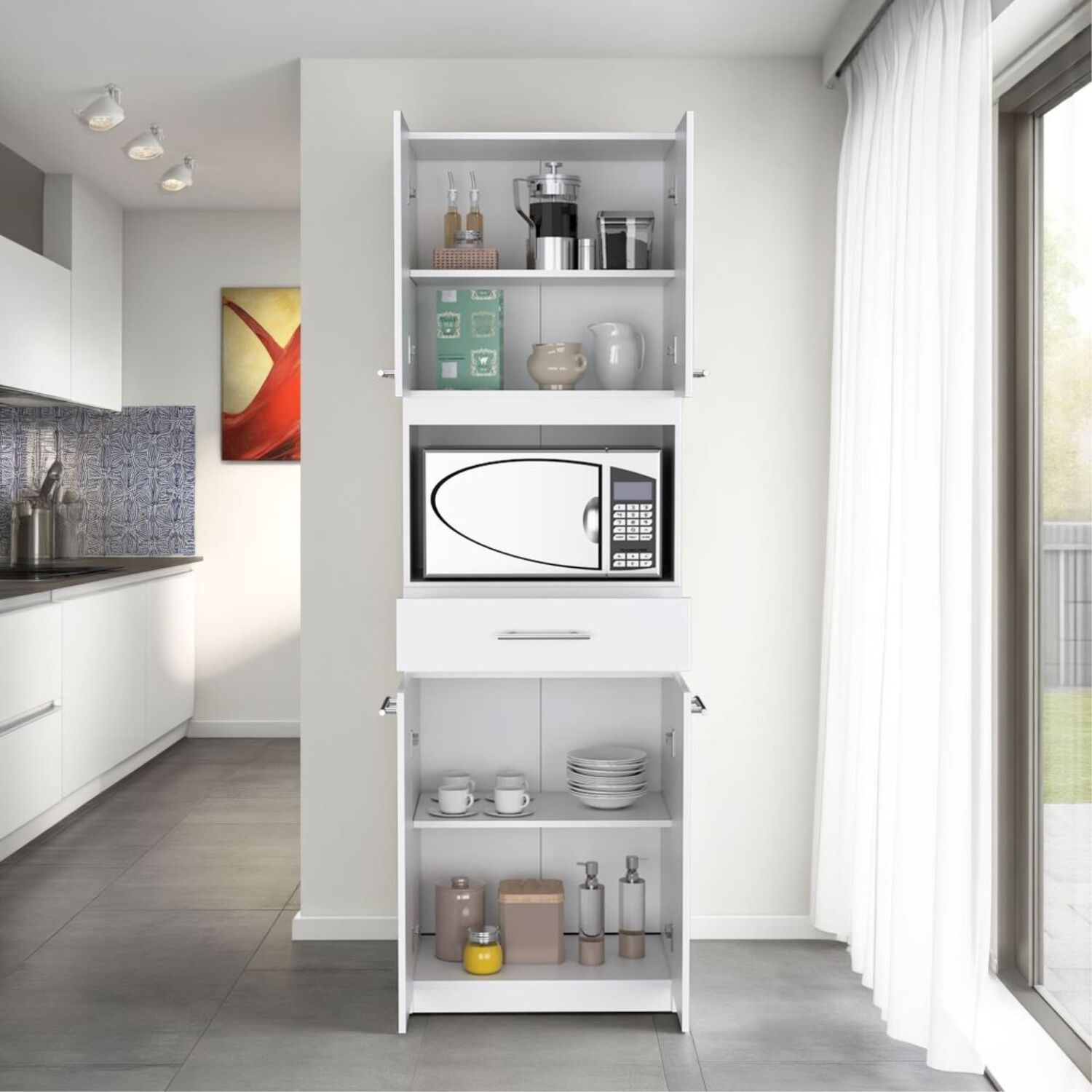 Mueble Microondas 4 Puertas 1 Cajon Fm-003b Blanco image number 7.0