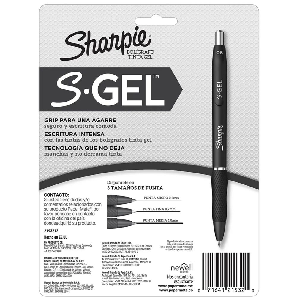 Set Sharpie 8 Boligrafo S Gel 5 Colores Neg-ro-az-mor-ve image number 1.0