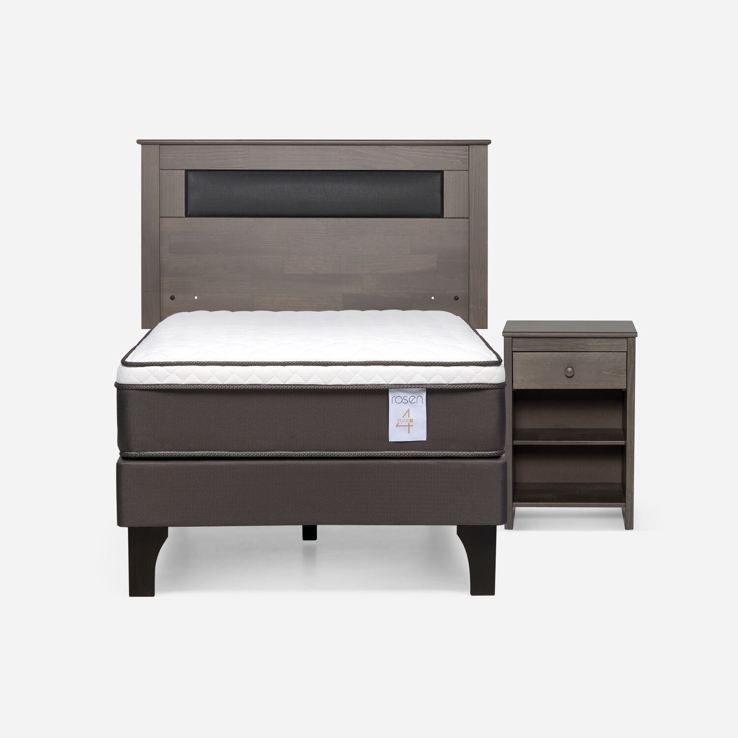 Cama Europea Rosen New Style 4 Plus / 1.5 Plazas / Base Normal  + Set Maderas Ferrara Gris image number 0.0