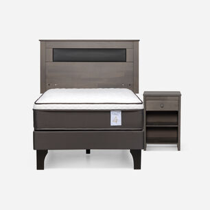 Cama Europea Rosen New Style 4 Plus / 1.5 Plazas / Base Normal  + Set Maderas Ferrara Gris