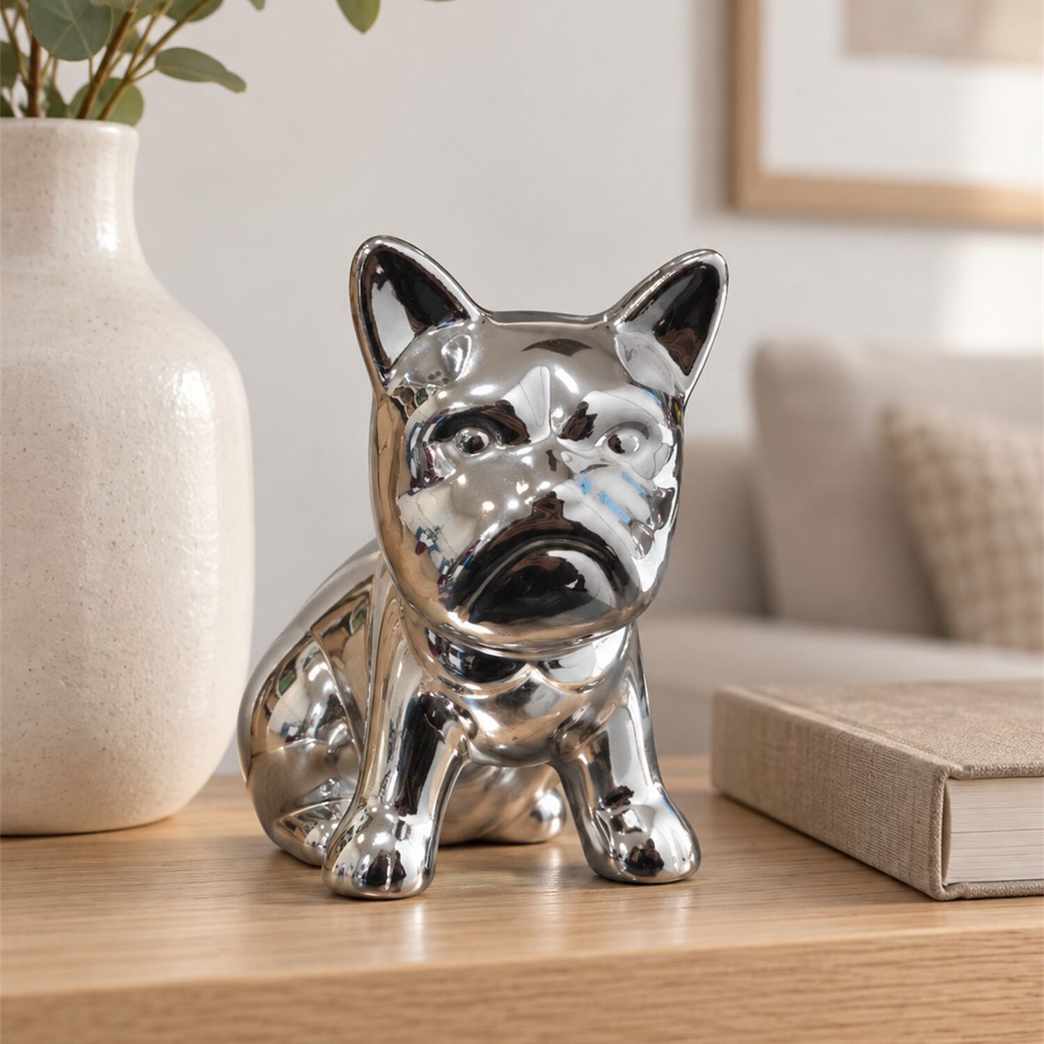 Perrito Decorativo Bulldog Franc&eacute;s Porcelana Figura Adorno De Repisa 12,5 Cm Plateado Brillante image number 4.0