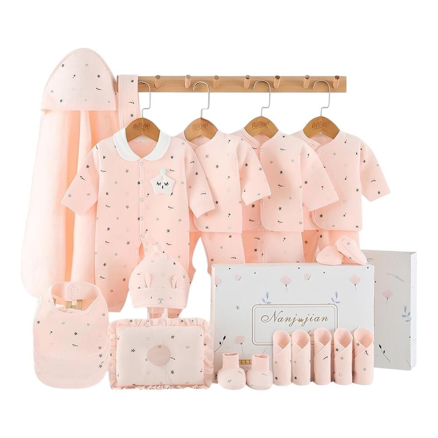 Pack Ajuar Beb&eacute; Ropa Algod&oacute;n 24 Piezas Rosado Lubabycas image number 8.0