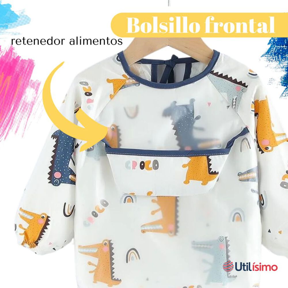 Pack 6 Babero Delantal Impermeable Manga Larga Bebe Y Niño image number 7.0