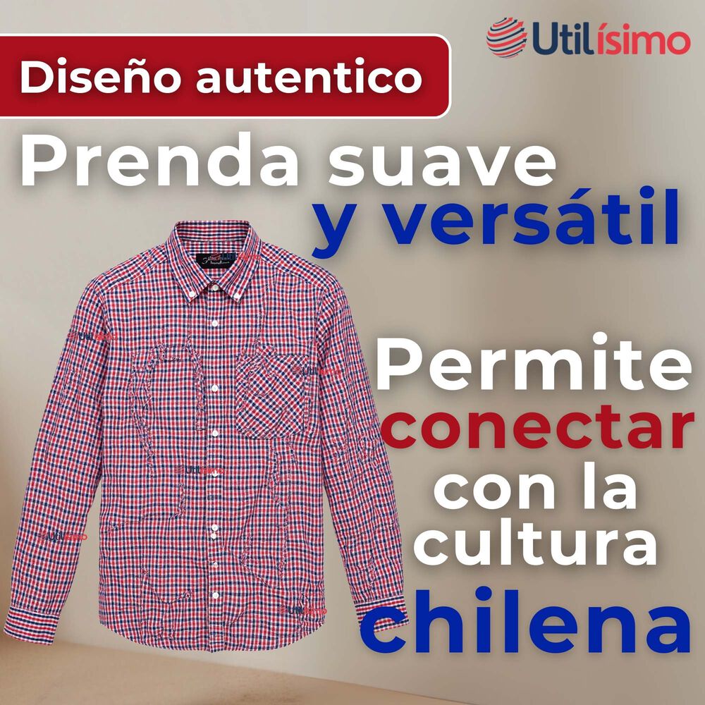 Camisa Huaso Cuadrillé Cuadro Manga Larga 100% Algodón Azul Rojo Casual image number 5.0