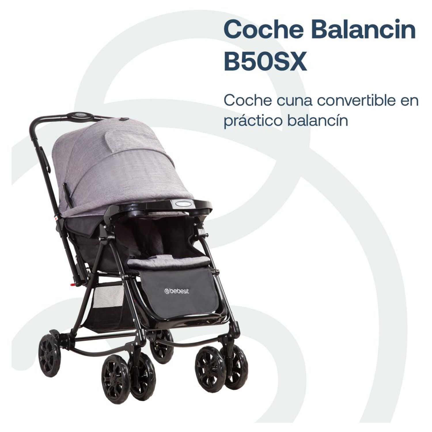 Coche Cuna Paseo Bebesit Balancin Sx Gris Melange image number 1.0