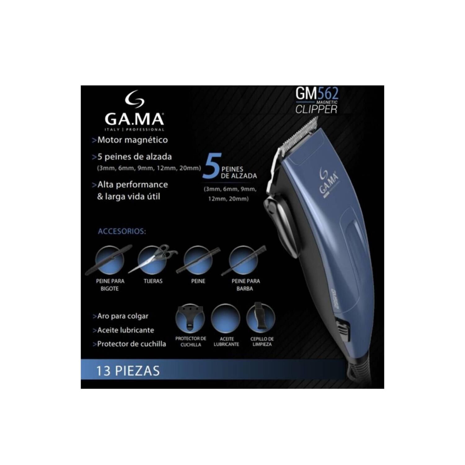 Maquina Corta Pelo Barba 13 Accesorios Azul Gm562 Gama image number 1.0