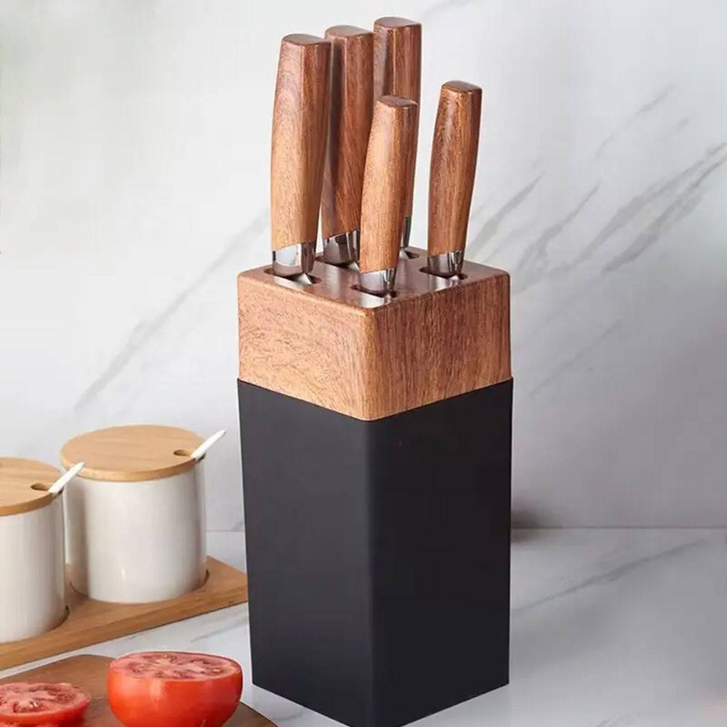 Set Cuchillos Cocina 6 Piezas Con Mango De Madera Negro Madera image number 4.0