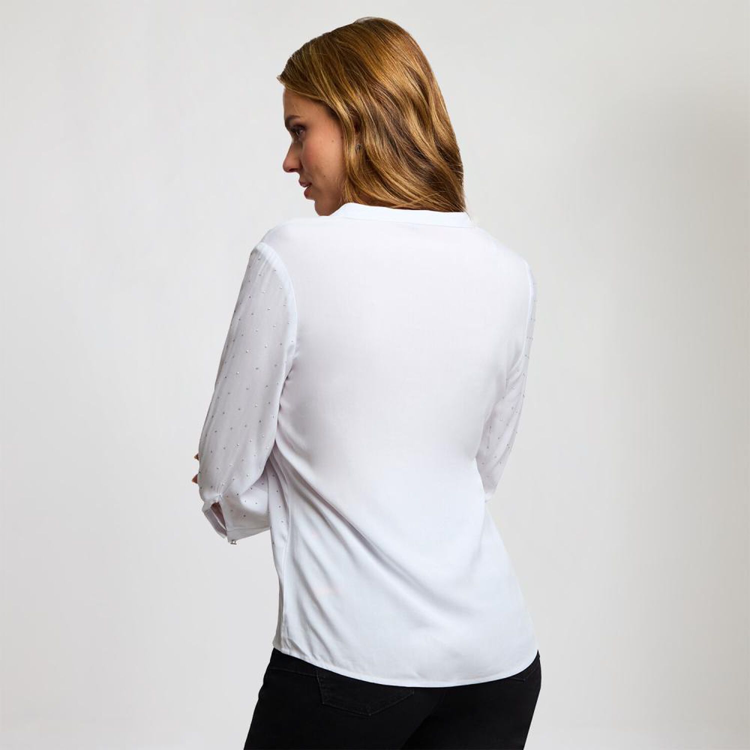 Blusa Aplicaci&oacute;n Strass Manga Larga Cuello V Mujer Kimera image number 3.0