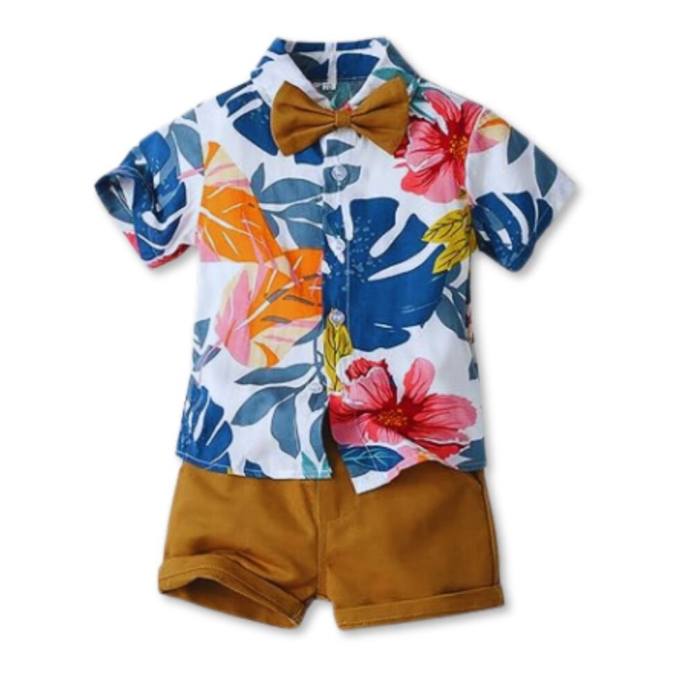 Conjunto De Vestir Hawaiano Manga Corta Niño 1 A 5 Años Marrón Hawaiano image number 0.0