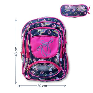 Mochila Escolar Con Estuche 43cm Diseño Estampado Surtido Pink Black