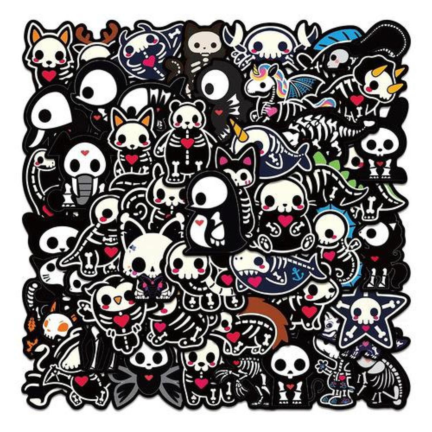 Set Stickers Calcomonias Animalitos Corazon Skull Black Love image number 5.0