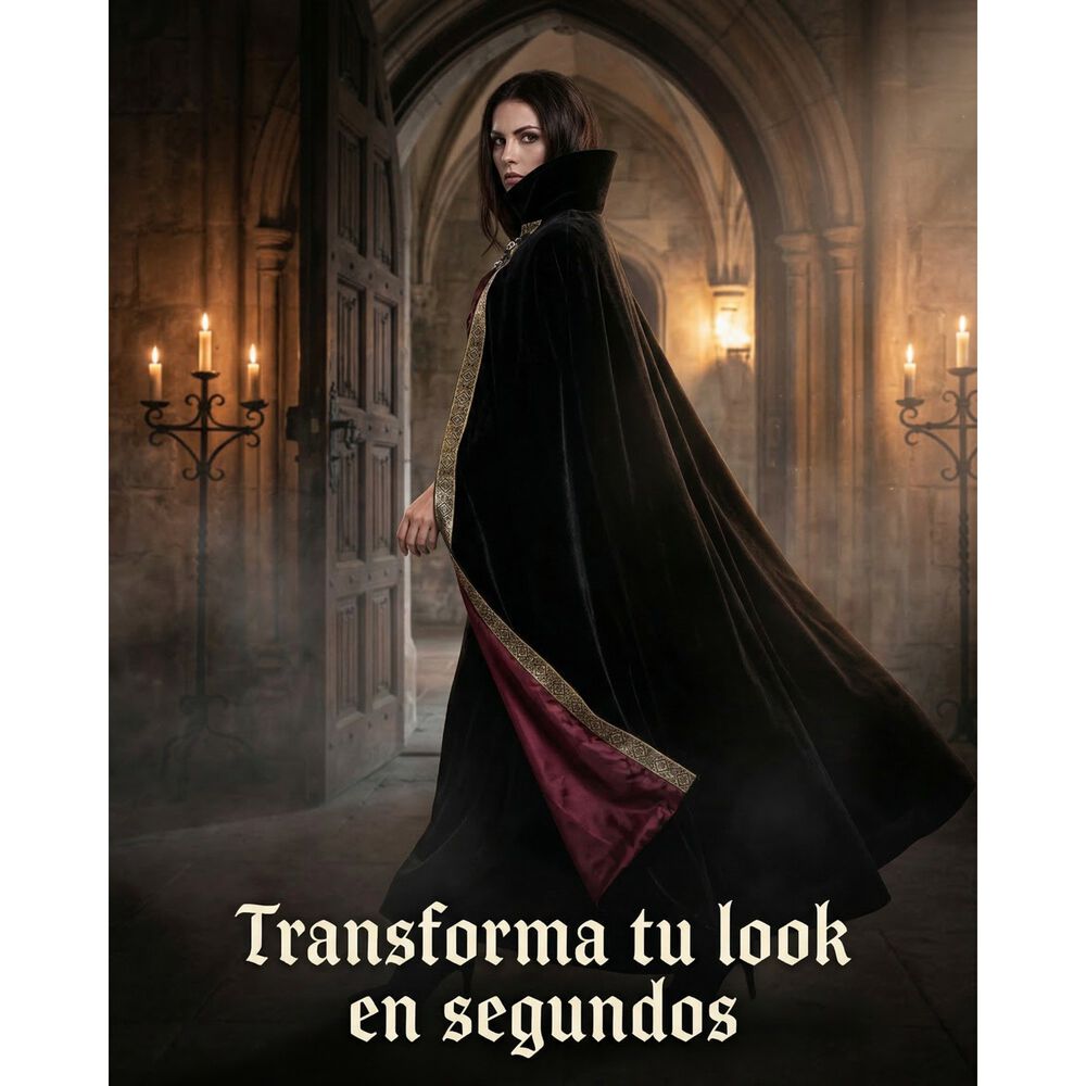 Capa Vampiro Edad Media Con Forro Interior Borde Decorativo image number 8.0