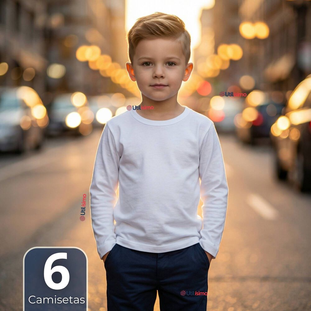 Pack 6 Camisetas Algod&oacute;n Manga Larga Polera Primera Capa Blanco Ni&ntilde;o image number 0.0