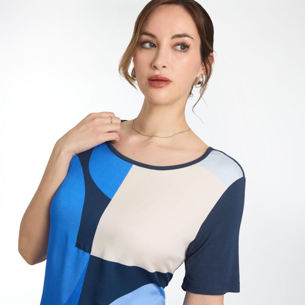 Blusa Print Frontal Manga Corta Cuello Redondo Mujer Lesage image number 4.0