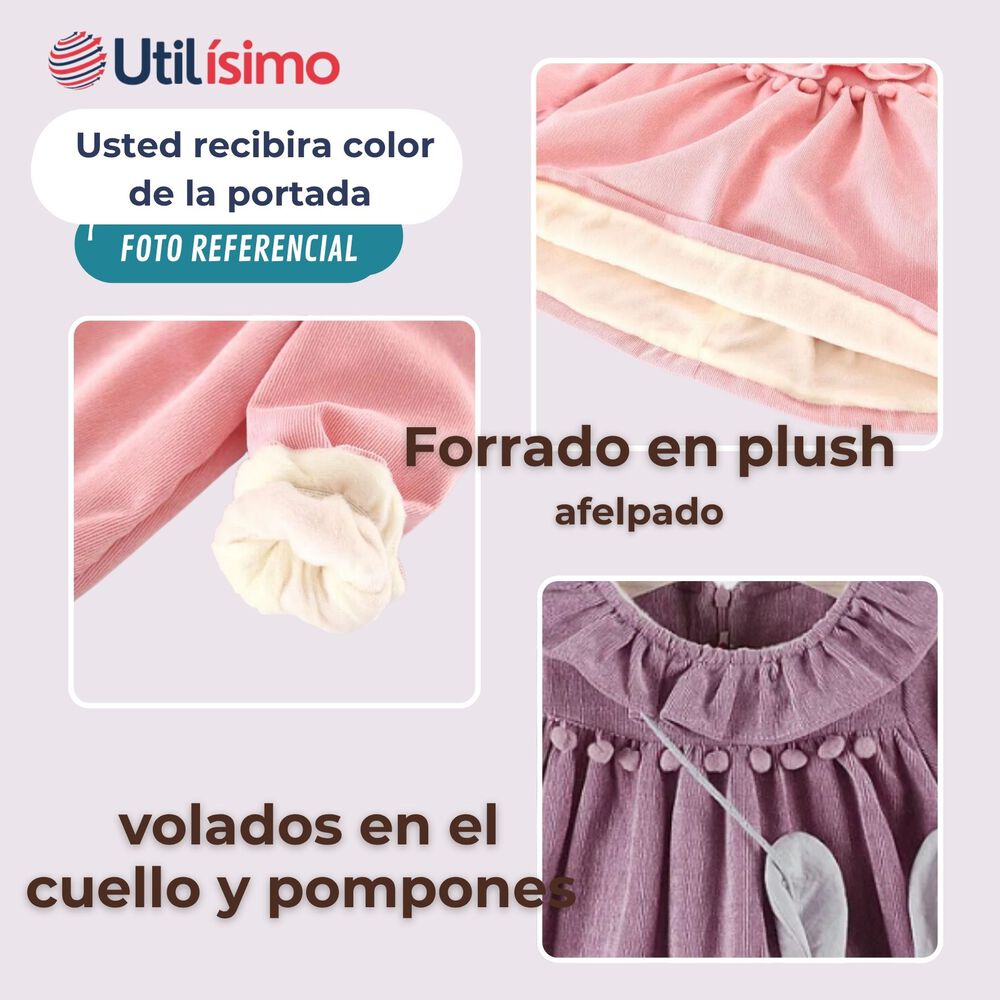 Vestido De Cotelé Con Bolso Conejo Forrado En Plush Niña Color Lila image number 3.0