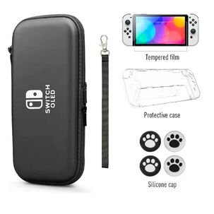 Estuche + Mica Vidrio + Funda + Grips - Nintendo Switch Oled Blanco