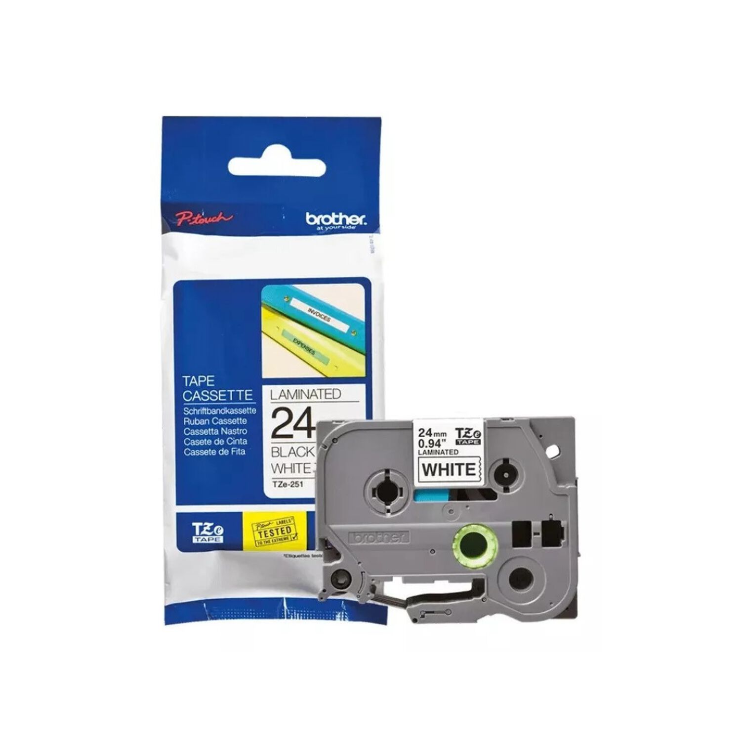 Cinta Brother Tze-251 24mm X 8 Mts Adhesivo Negro Sobre Blanco image number 0.0