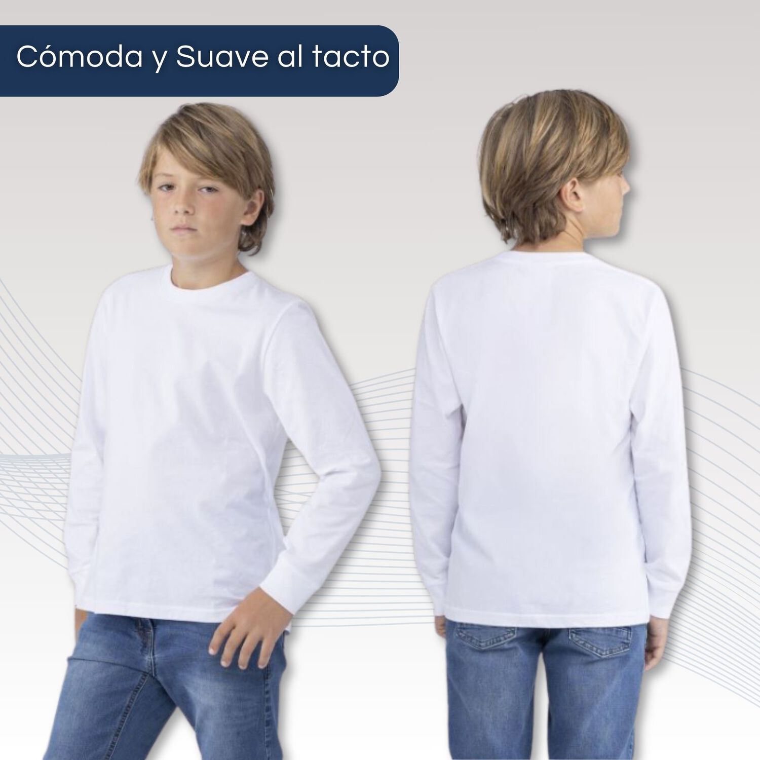 Pack 3 Camisetas Algod&oacute;n Primera Capa Ni&ntilde;o Manga Larga Blanco Negro image number 3.0