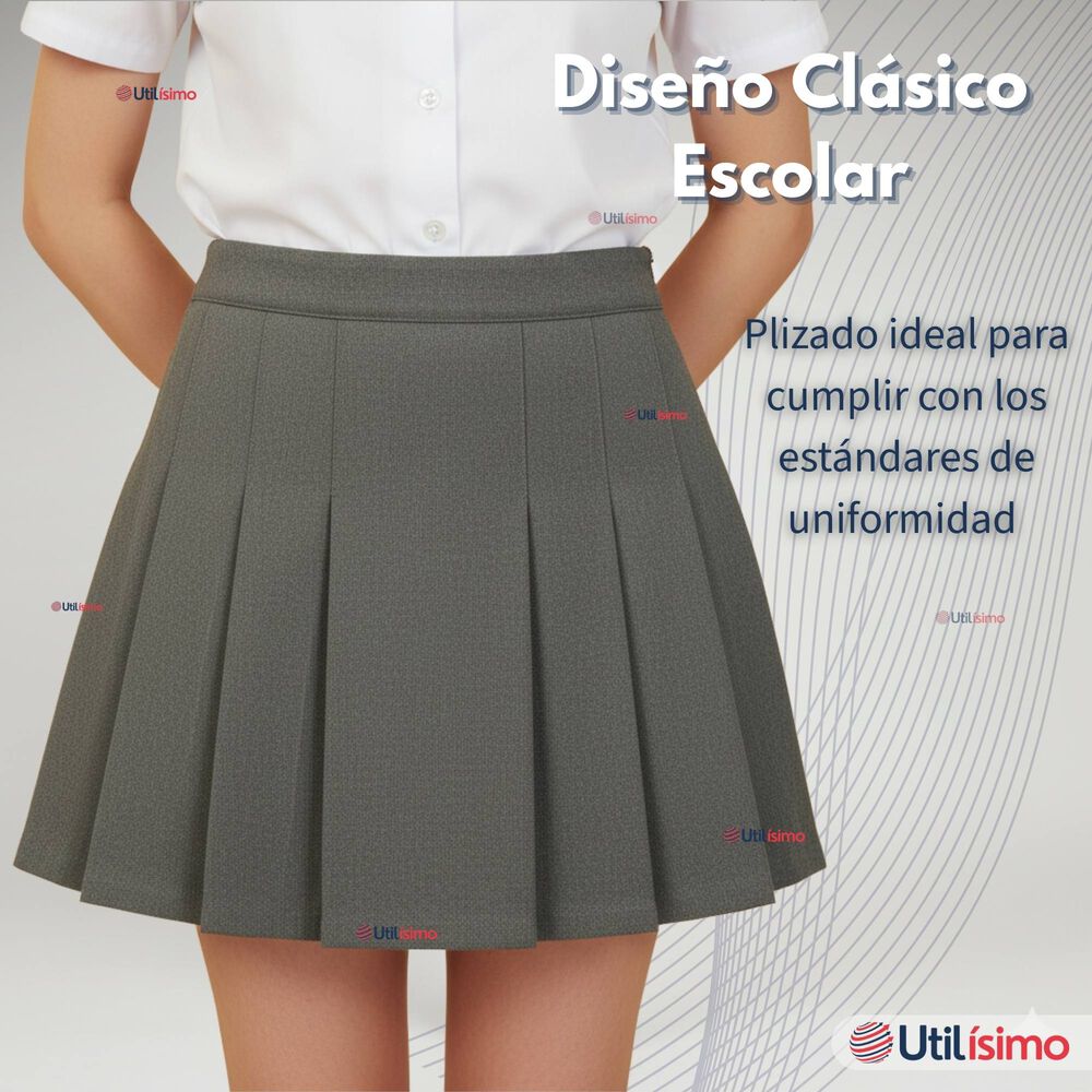 Falda Escolar Plisada Color Gris Ni&ntilde;a image number 6.0