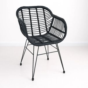 Butaca Con Apoyabrazos De Terraza Rattan Grecia Color Negro