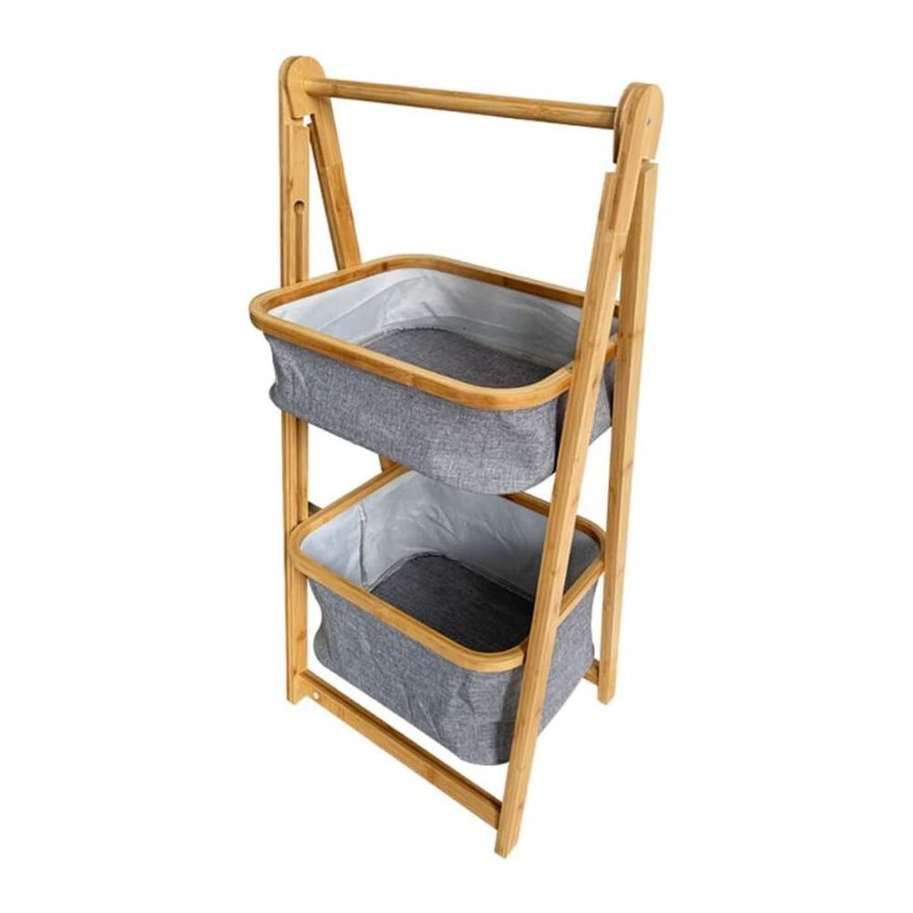 Estante De Almacenamiento De 2 Niveles Con Cesto Plegable image number 2.0