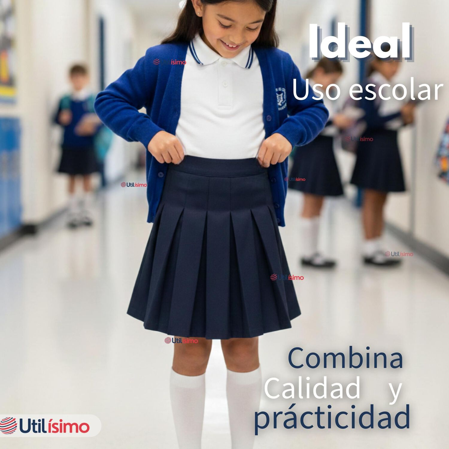 Falda Escolar Color Azul Uniforme Para Ni&ntilde;as image number 8.0