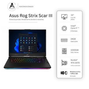 Notebook Asus Rog Strix Scar Iii I7 9750h 24gb 1tb Rtx2070 Edici&oacute;n Exclusiva Win Office Rea