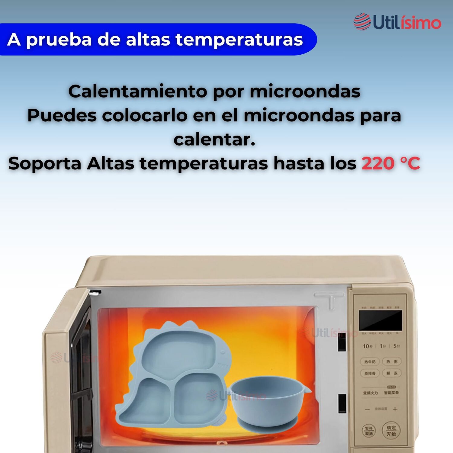Set De Alimentaci&oacute;n Beb&eacute; Silicona 5 Piezas Dinosaurio Libre Bpa Color Celeste image number 7.0