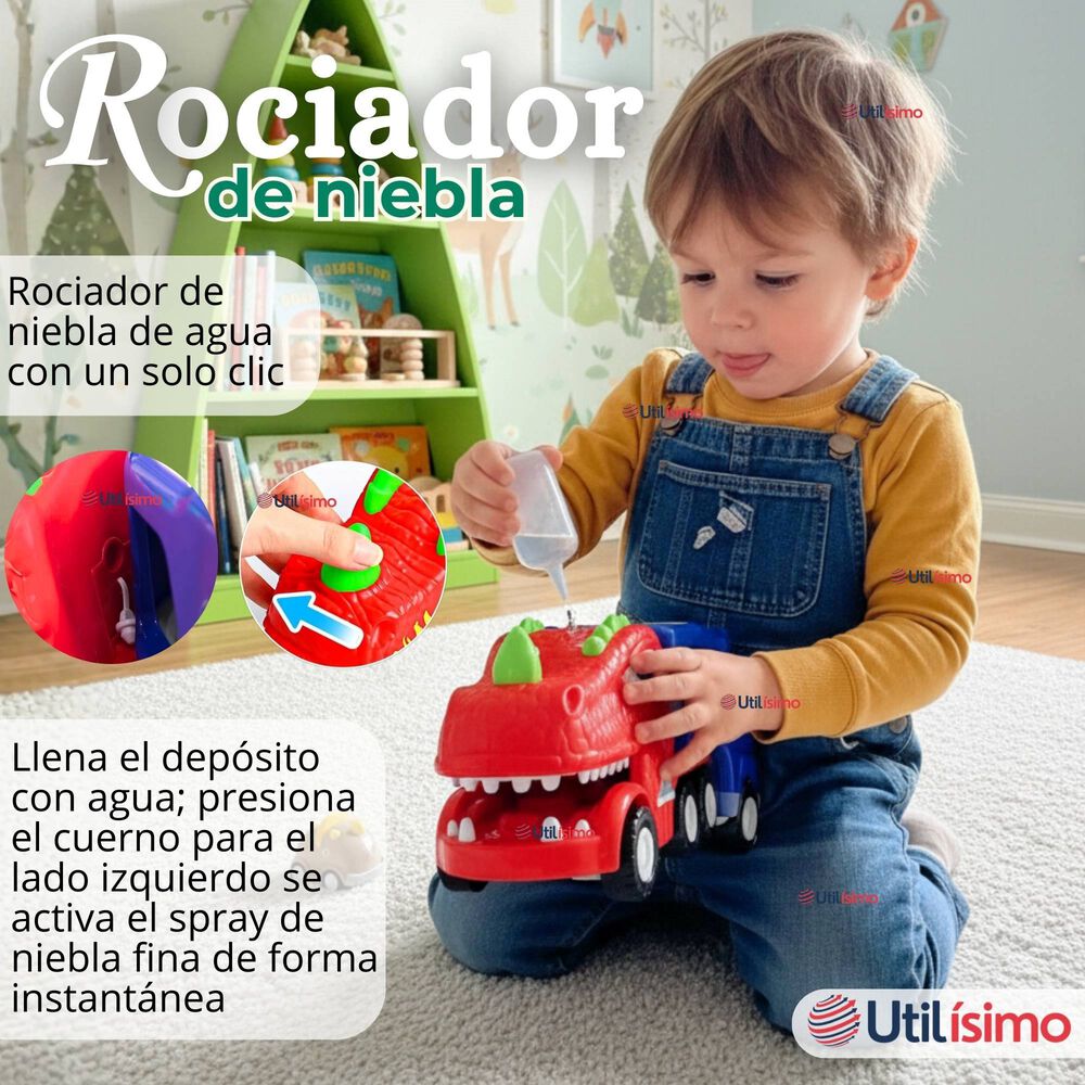 Cami&oacute;n Dinosaurio Con M&uacute;sica Luces Funci&oacute;n De Spray + 8 Mini Coches image number 7.0