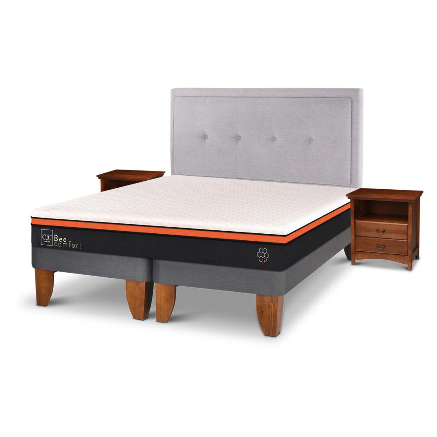 Cama Europea Cic Bee Comfort / King / Base Dividida + Set De Maderas image number 1.0