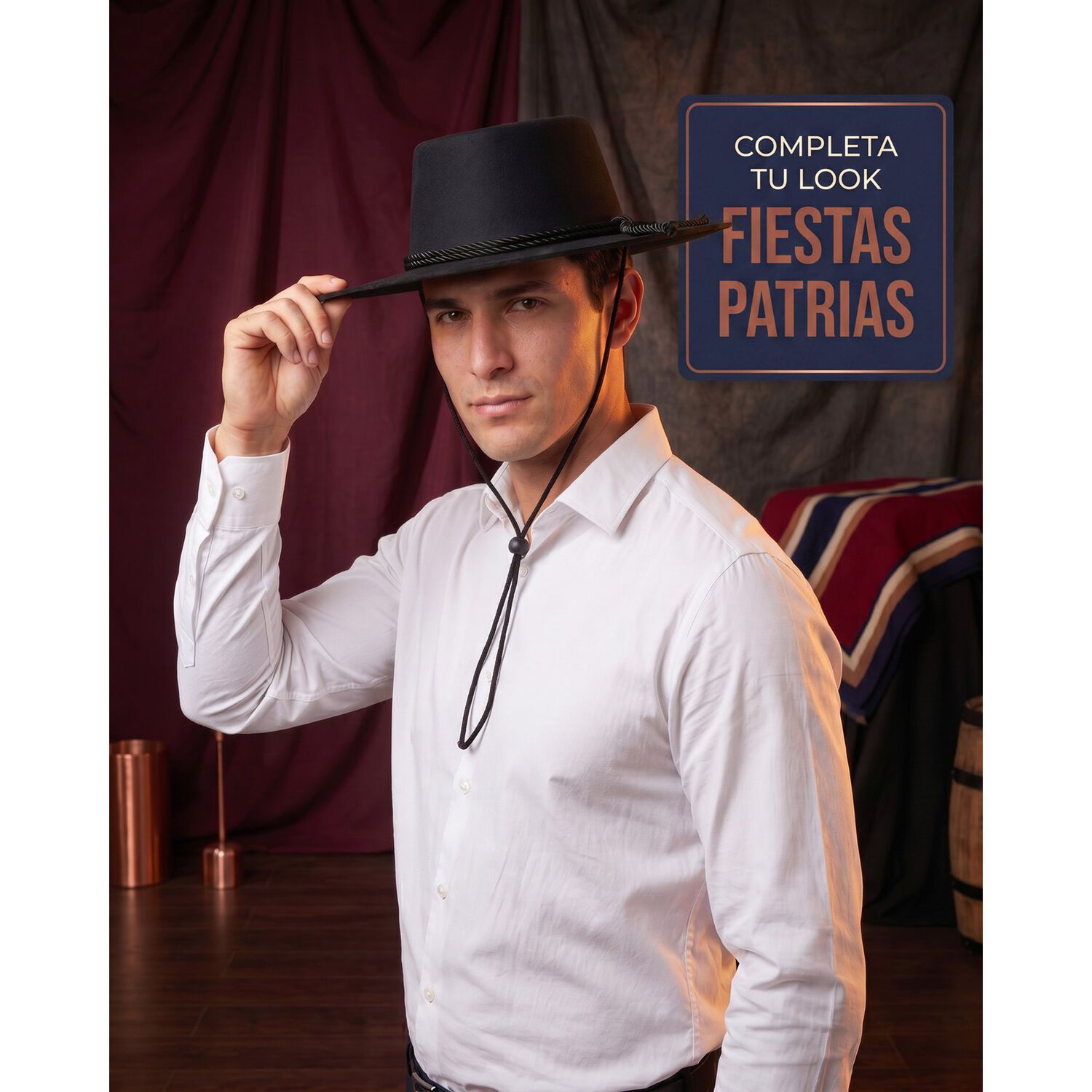 Sombrero Huaso Elegante Adulto Fiestas Patrias image number 18.0