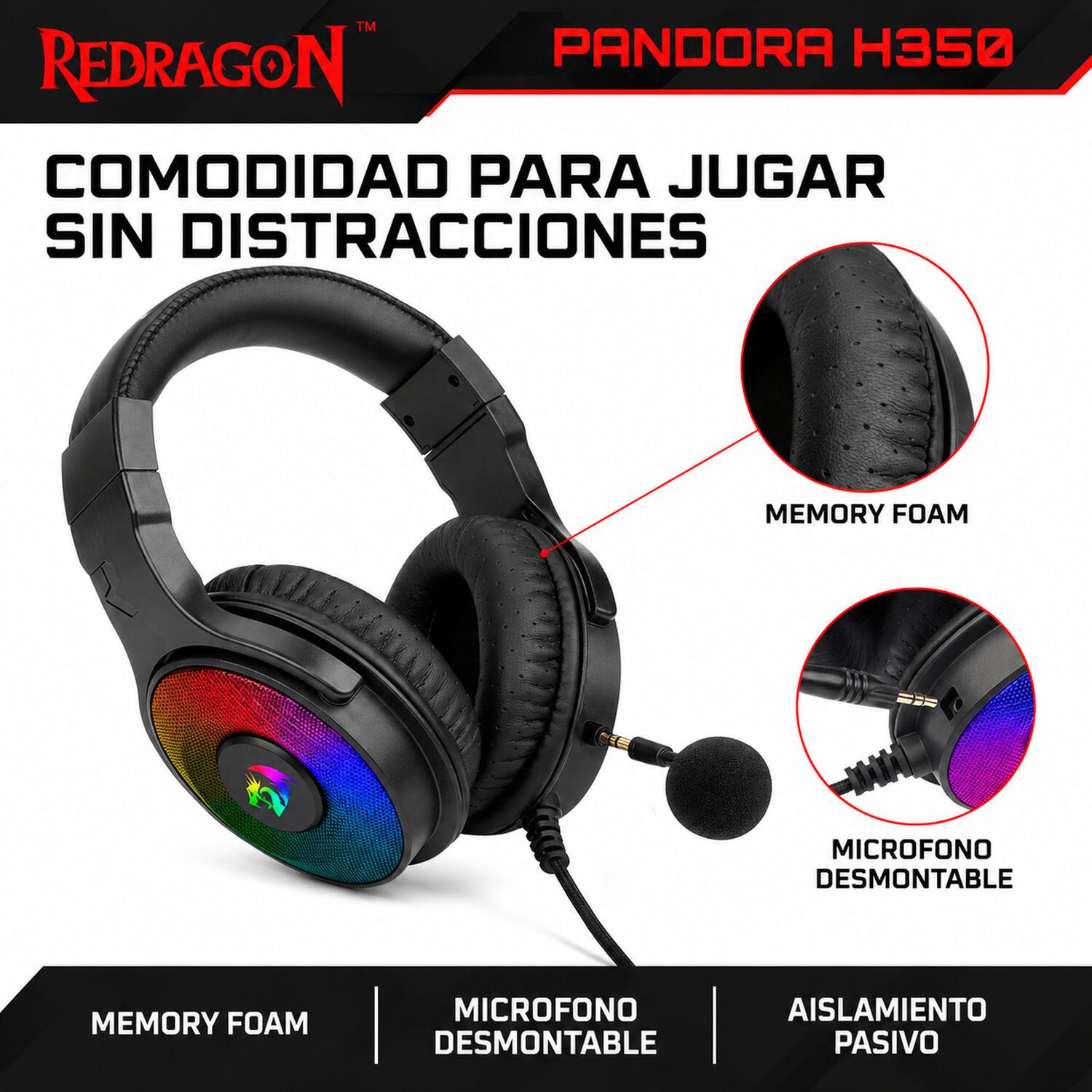 Audifonos Usb Redragon Pandora Audio 7.1 Envolvente Multiplataformas image number 4.0